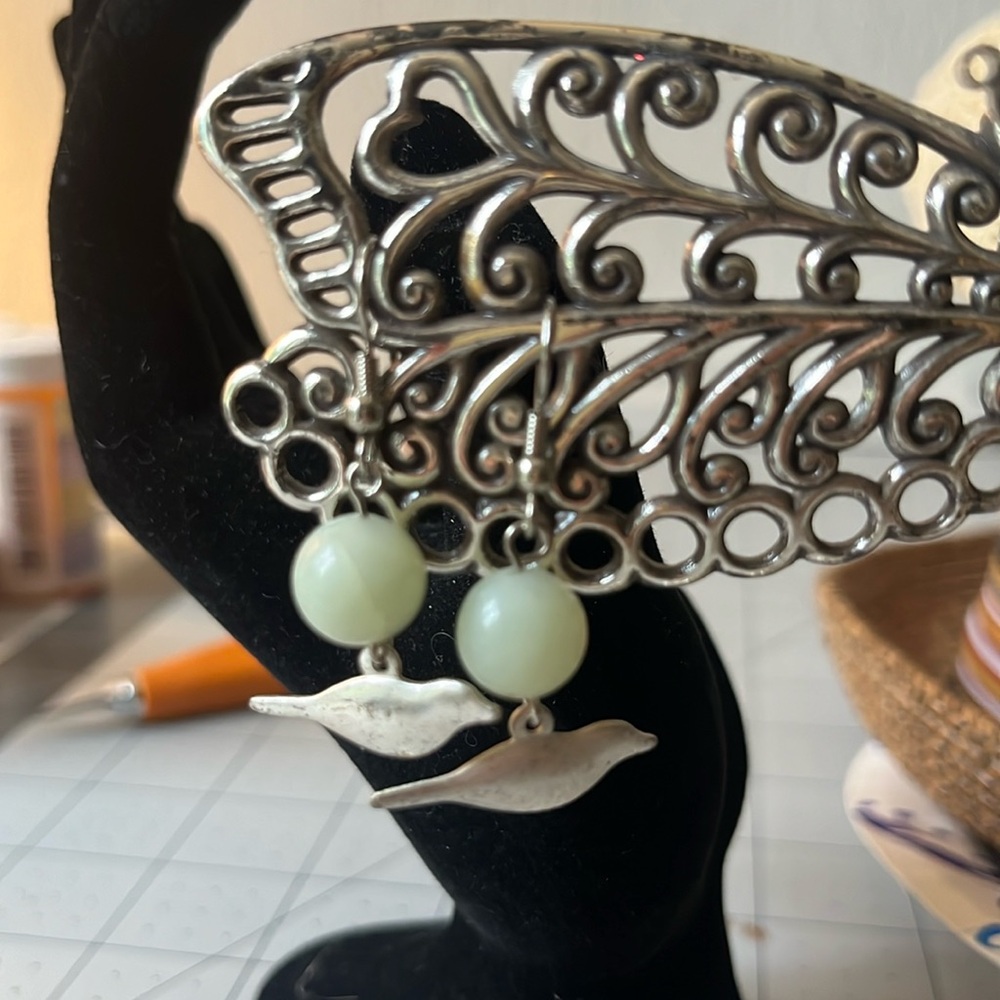 Sage bead artist made silver tone earrings